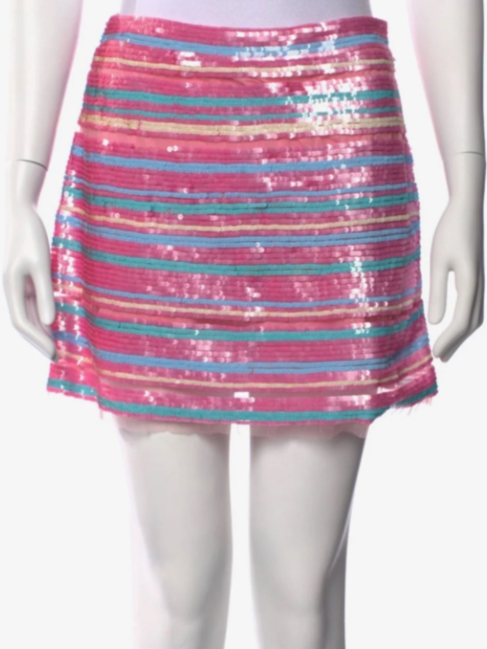LoveShackFancy Saule Sequin Mini Skirt in Pitaya Stripe